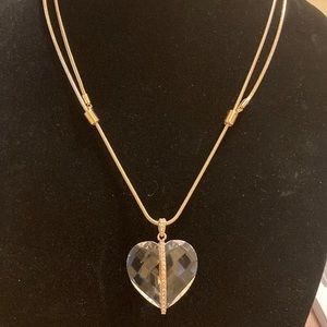 NWT Bella&Jack LG faceted lucite heart g/t w/crystal banded pendant necklace